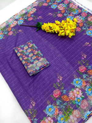 MAANVIT Digital Print Bollywood Cotton Silk, Cotton Linen Saree(Purple)