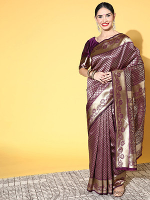 Divastri Woven Banarasi Silk Blend Saree(Purple)