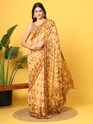 Leelavati Printed Bollywood Chiffon Saree(Yellow)