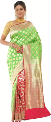 HouseOfCommon Printed Banarasi Handloom Pure Silk Saree(Green)