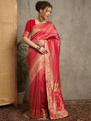 ANOUK Woven Banarasi Silk Blend Saree(Red)