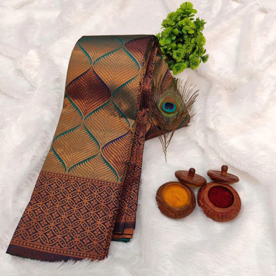 Soor Panchi Woven Banarasi Polyester Saree(Green)