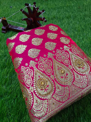 Tilfelle Woven, Embellished, Floral Print Banarasi Satin Saree(Pink)