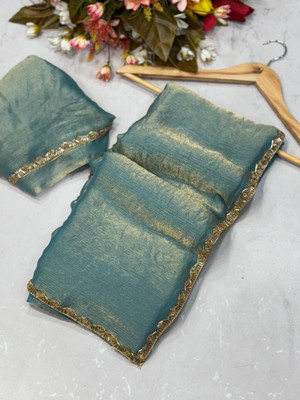 HouseOfCommon Woven Bollywood Pure Cotton, Chiffon Saree(Light Blue)