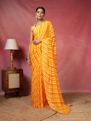 Meena Bazaar Printed Bollywood Georgette Saree(Orange)