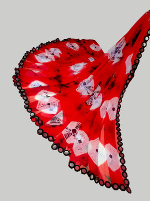 JMD Ent Printed Bandhani Chiffon Saree(Red)