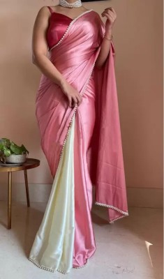 VILLAGIUS Solid/Plain Bollywood Silk Blend, Satin Saree(Pink)