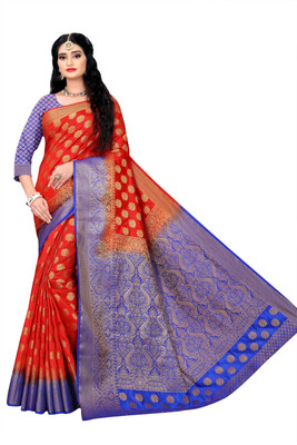 RESHAMDOR SAREES Self Design Banarasi Art Silk Saree(Red)