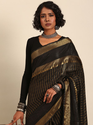 Taavi Self Design Handloom Art Silk Saree(Black)
