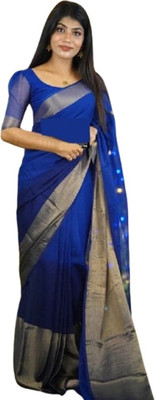 JATADHAR FAB Self Design Ready to Wear Cotton Silk Saree(Blue)