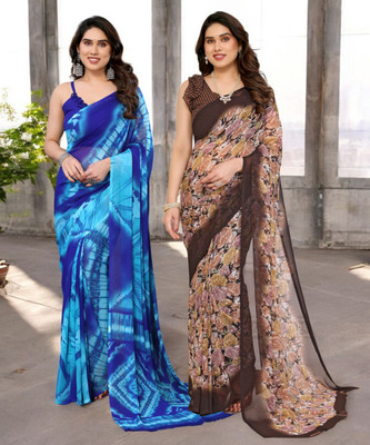 Divastri Printed Bollywood Georgette Saree(Pack of 2, Multicolor)