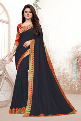 SAMRUDDHI TRENDZ Solid/Plain Bollywood Silk Blend Saree(Grey)