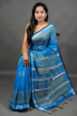 HouseOfCommon Floral Print Bollywood Cotton Silk Saree(Multicolor)