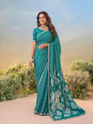 Laxmipati sarees Printed Saree with Attached Blouse Chiffon Saree(Blue)