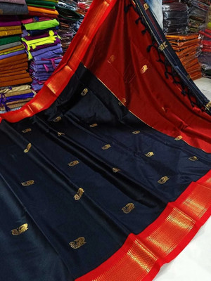 EBAAD TEXTILE Self Design Paithani Cotton Silk Saree(Black)