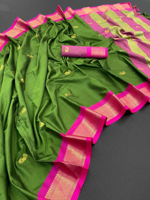 Paithani Self Design Paithani Pure Silk Saree(Green)