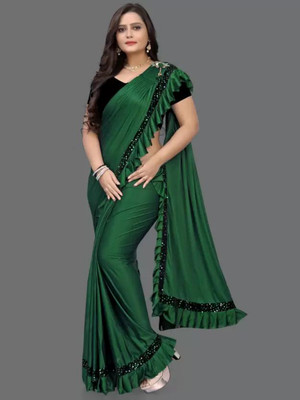 KHODIYAR FASHION Solid/Plain Banarasi Lycra Blend Saree(Green)