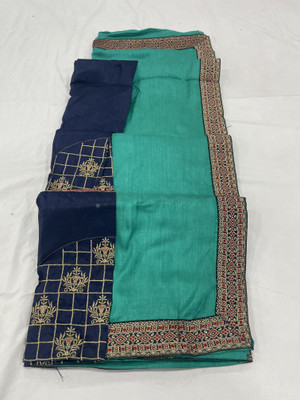 Vichitra Solid/Plain Bollywood Silk Blend Saree(Green)