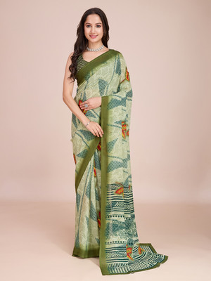 RekhaManiyar Printed Bollywood Georgette Saree(Light Green)