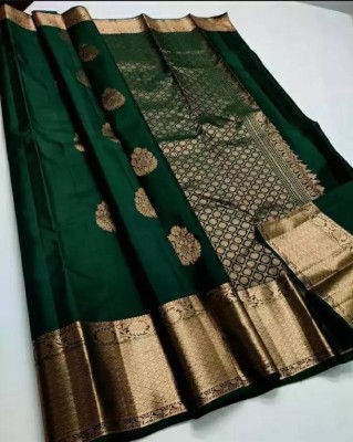 AAGIRI Embellished, Floral Print, Self Design, Woven, Applique Banarasi Jacquard, Art Silk Saree(Dark Green)