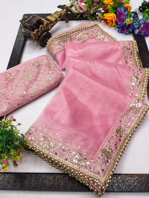 VRAJTEX FAB Embroidered Bollywood Net Saree(Pink)
