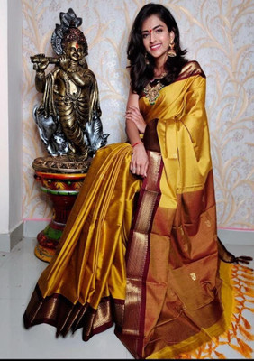 MN VENTURE Woven Banarasi Cotton Silk Saree(Yellow)