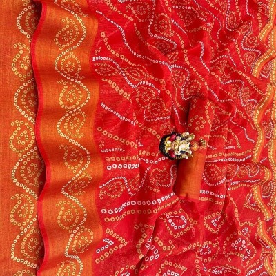 Harshiv Enterprise Printed Bandhani Cotton Blend Saree(Orange)