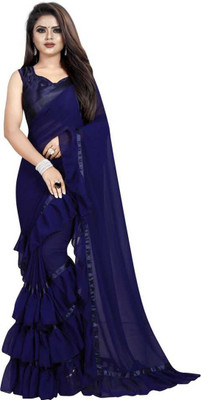 Glamour Hub Solid/Plain, Printed Daily Wear Georgette Saree(Dark Blue)