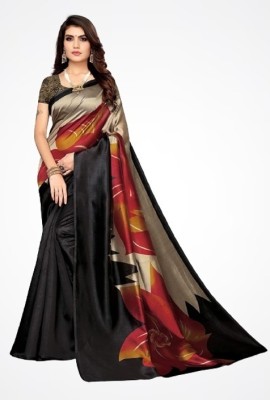 Silkbazar Printed Mysore Pure Silk Saree(Black)