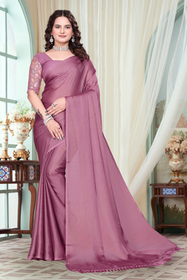 BADE SUHANE Solid/Plain Bollywood Chiffon Saree(Multicolor)