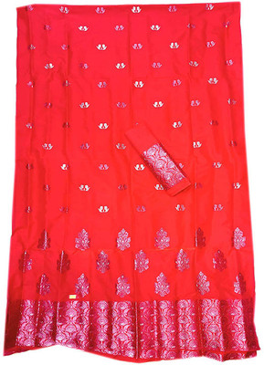 ShopGlobal Woven Assam Silk Cotton Silk Saree(Pack of 2, Red)