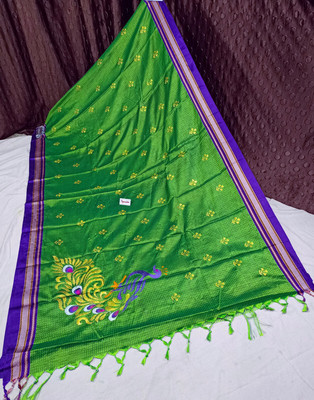 Spewim Woven Ilkal Cotton Blend Saree(Light Green)