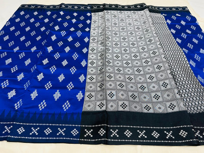 AYEZAL Temple Border, Woven Sambalpuri Art Silk Saree(Blue)