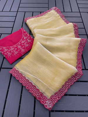 VarniRaaj Fashion Solid/Plain Bollywood Georgette Saree(Yellow)