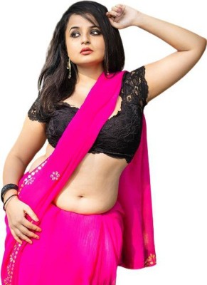 Desi Style Self Design Bollywood Velvet, Chiffon Saree(Pink)