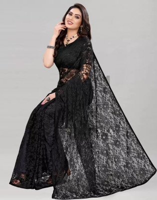 Vragi Woven Bollywood Net Saree(Black)