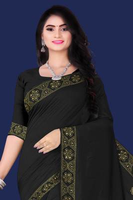 nevya creation Embroidered Mysore Georgette, Pure Cotton Saree(Black)