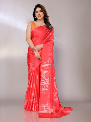 FABMORA Digital Print Bollywood Satin Saree(Red)