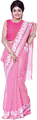 Dreamland Embroidered Jamdani Cotton Silk Saree(Pink)