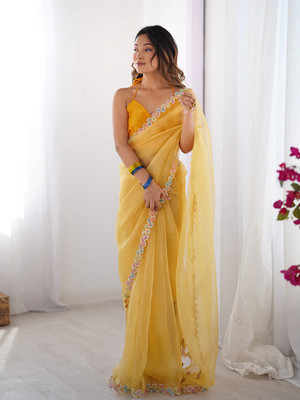 RamKrupa Creation Embroidered Bollywood Georgette Saree(Yellow)