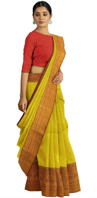 Shrutisareeghar Woven Handloom Pure Cotton Saree(Yellow)
