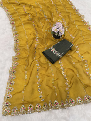 Tradivibe Dyed Bollywood Chiffon Saree(Yellow)