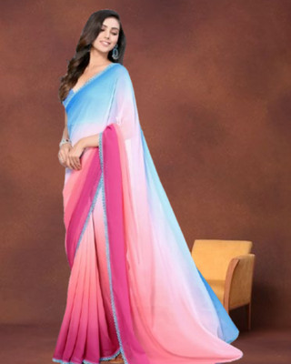 Jayu Striped Daily Wear Georgette Saree(Light Blue)