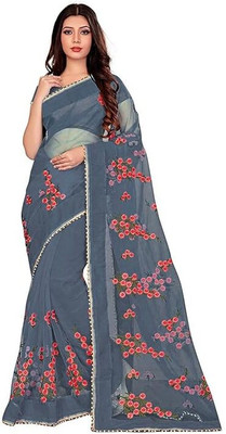 Nrann Embroidered Bollywood Net Saree(Multicolor)