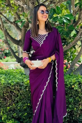 siddharth textiles Solid/Plain Bollywood Georgette Saree(Purple)