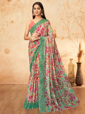Tasrika Printed Chinnalapattu Georgette Saree(Green)