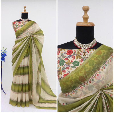 Shilpkala Fashions Embellished Bollywood Cotton Blend Saree(Green)