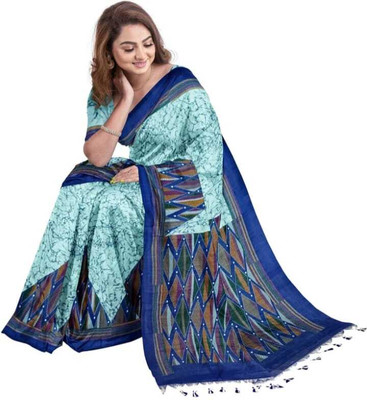 Torgon Printed Sambalpuri Pure Cotton Saree(Multicolor)
