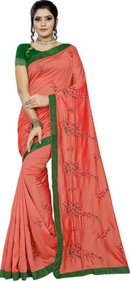 SISA ENTERPRIZE Embellished, Solid/Plain Bollywood Net Saree(Orange)