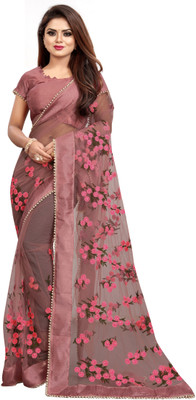 JSItaliya Embroidered Bollywood Net Saree(Pink)